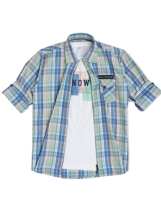 Boys Comfort Tartan Checked Casual Cotton Shirt With T shirt - -