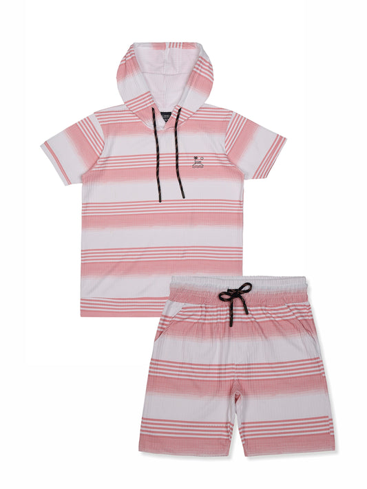 Boys Striped Pure Cotton Hooded T shirt with Shorts