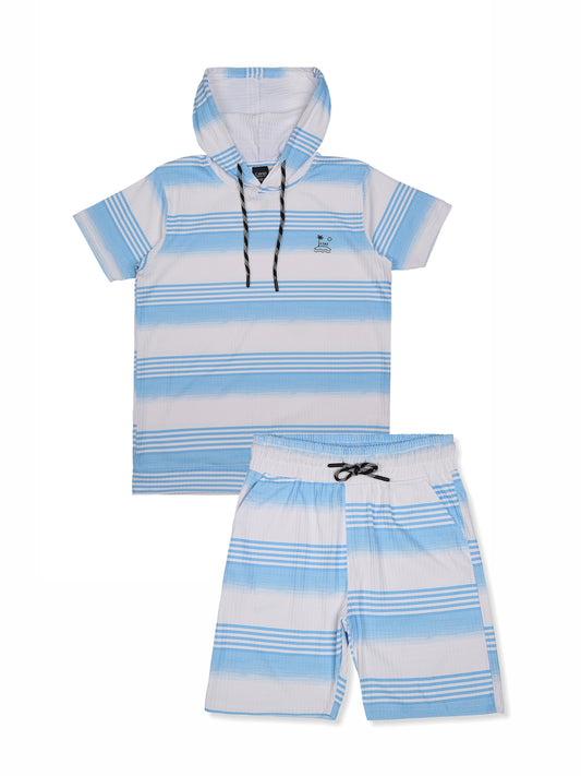 Boys Blue & White Striped T shirt with Shorts