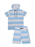 Boys Blue & White Striped T shirt with Shorts