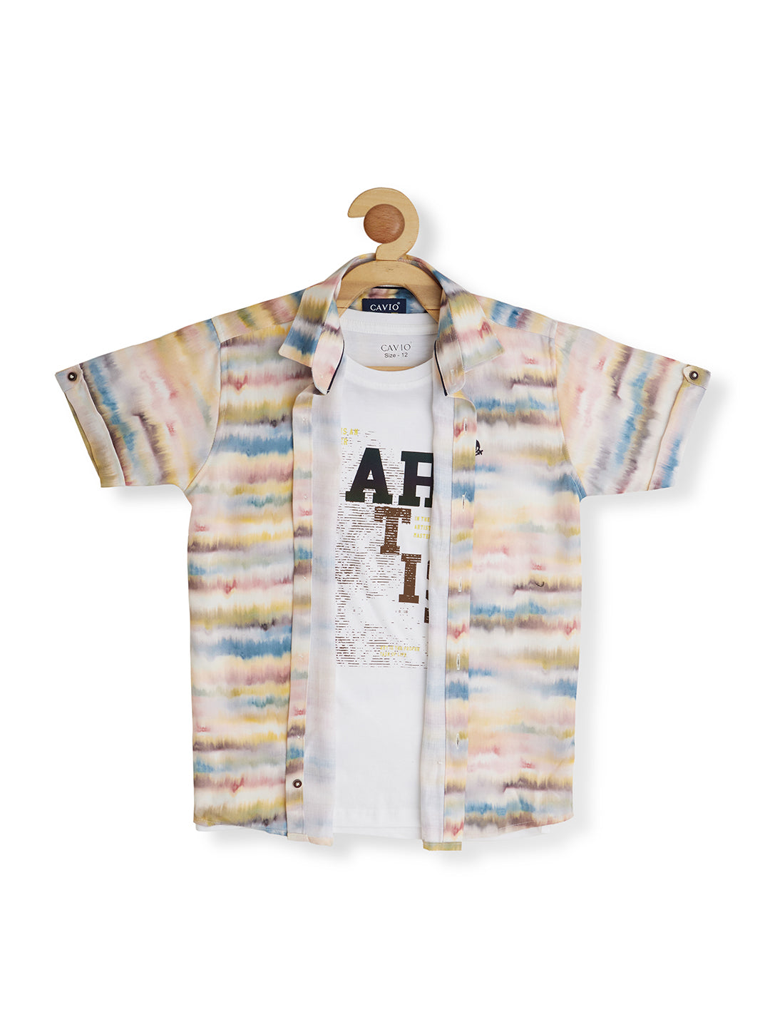 Boys Comfort Fit Abstract Printed Opaque Casual Shirt With Printed T shirt