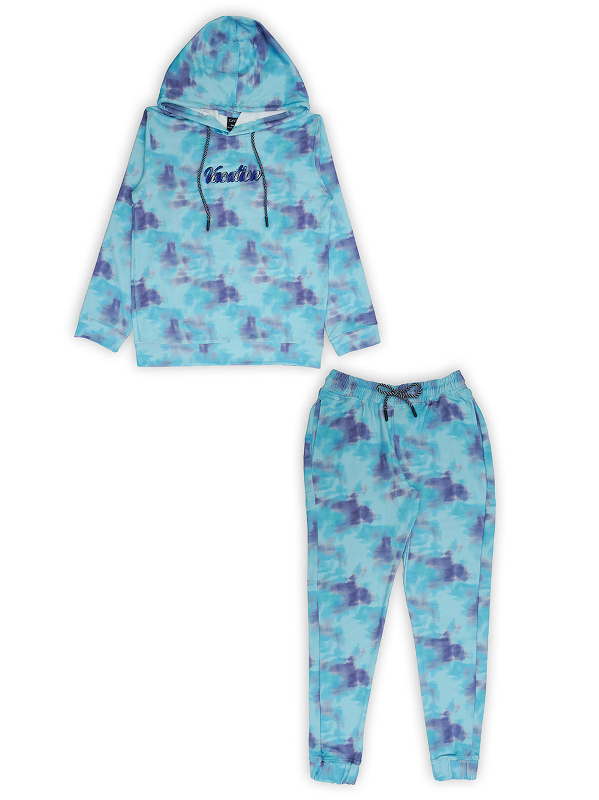 Boys Tie & Dye Printed Hooded Pure Cotton T-Shirt With Trousers