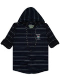 Boys Comfort Fit Horizontal Striped Hooded Pure Cotton Casual Shirt With T Shirt