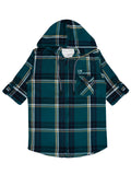 Boys Comfort Fit Tartan Checked Hooded Pure Cotton Casual Shirt With T Shirt