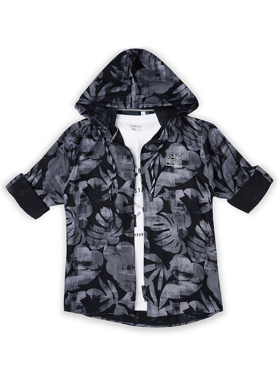 Boys Comfort Floral Printed Hooded Pure Cotton Casual Shirt With T Shirt