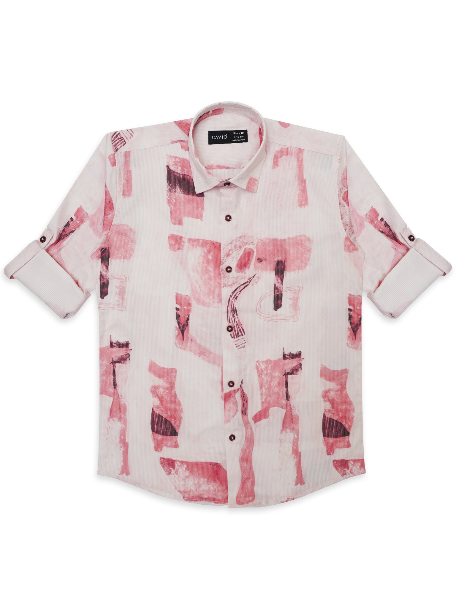 Boys Pink Comfort Opaque Printed Casual Shirt