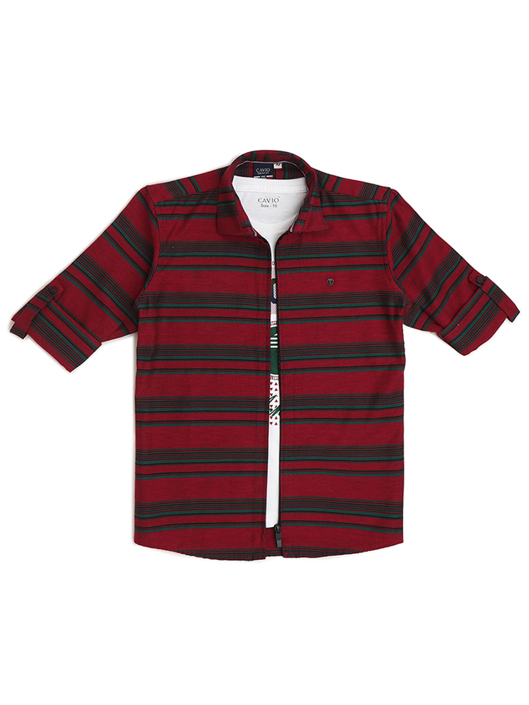 Boys Comfort Tartan Checks Hooded Cotton Casual Shirt With T Shirt