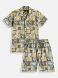 CAVIO Cotton Half Sleeves Abstract Printed Shirt & Shorts Clothing Set - Mustard