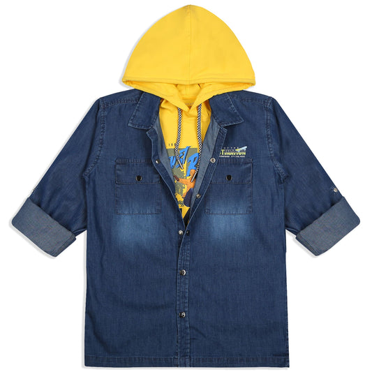 CAVIO Boys Denim Full Sleeves Shirt and T-Shirt Yellow