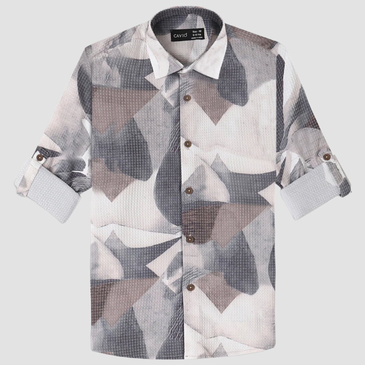 CAVIO Boys Cotton Full Sleeves Abstract Printed Shirt - Peach