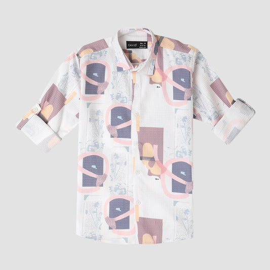 CAVIO Boys Cotton Full Sleeves Abstract Printed Shirt - Pink