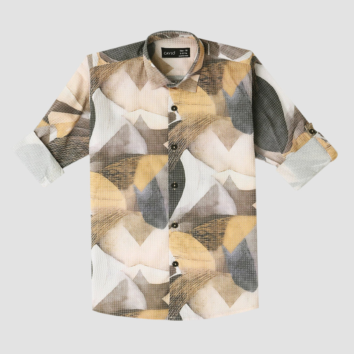 CAVIO Boys Cotton Full Sleeves Abstract Printed Shirt - Gold