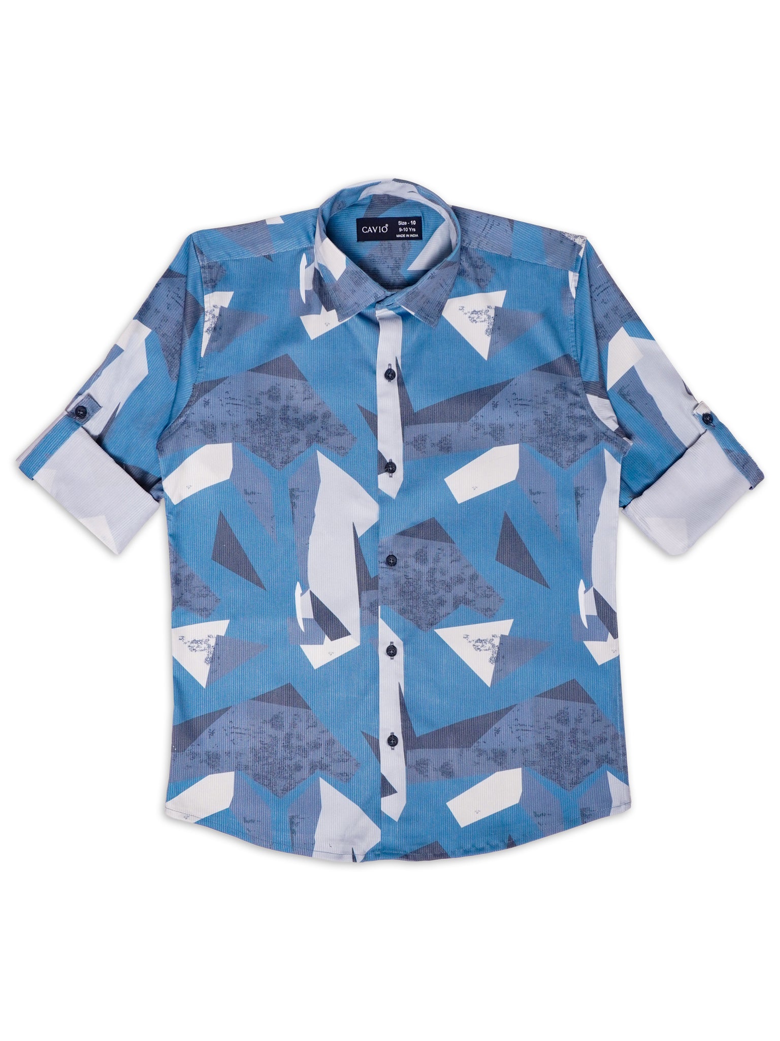 Boys Comfort Abstract Printed Roll-Up Sleeves Pure Cotton Casual Shirt