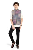 CHARCHIT Boys Printed Nehru Jacket and Shirt - Navy