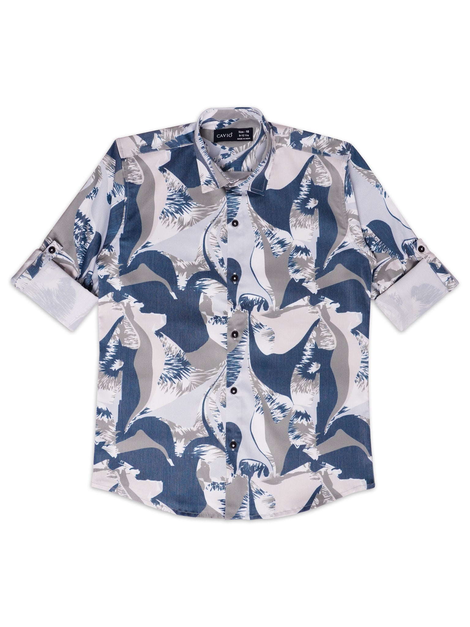 Boys Comfort Abstract Printed Roll-Up Sleeves Pure Cotton Casual Shirt