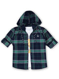 Boys Comfort Tartan Checks Roll-Up Sleeves Cotton Casual Shirt With T Shirt