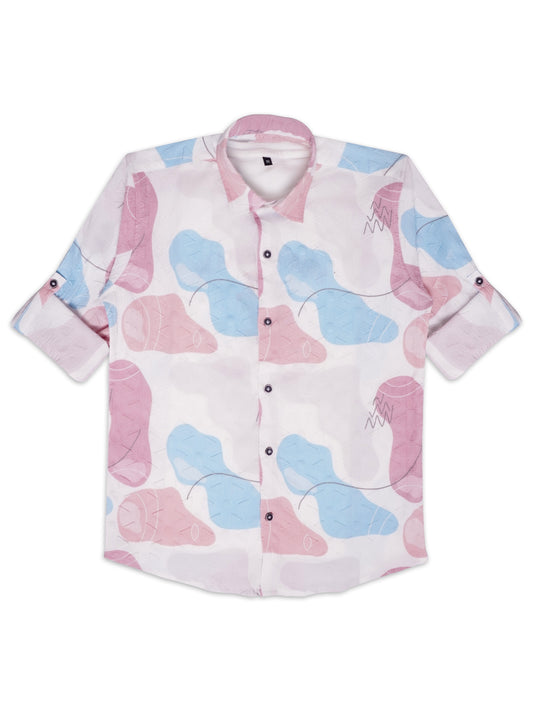 Boys Comfort Abstract Printed Roll-Up Sleeves Pure Cotton Casual Shirt With T Shirt
