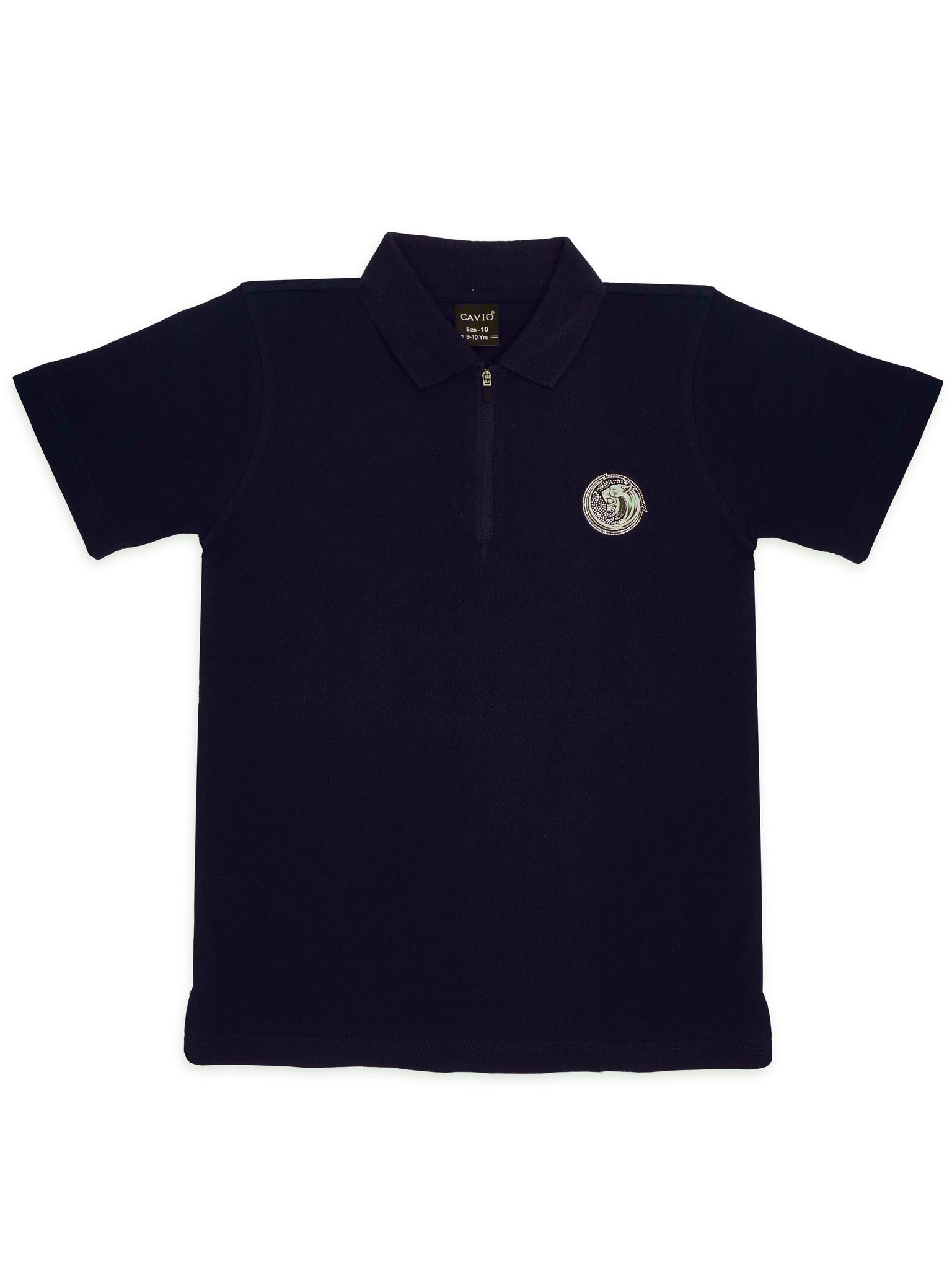 Boys Blue Polo Collar Pure Cotton Applique T shirt