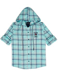 Boys Comfort Windowpane Checked Hooded Pure Cotton Casual Shirt With T Shirt