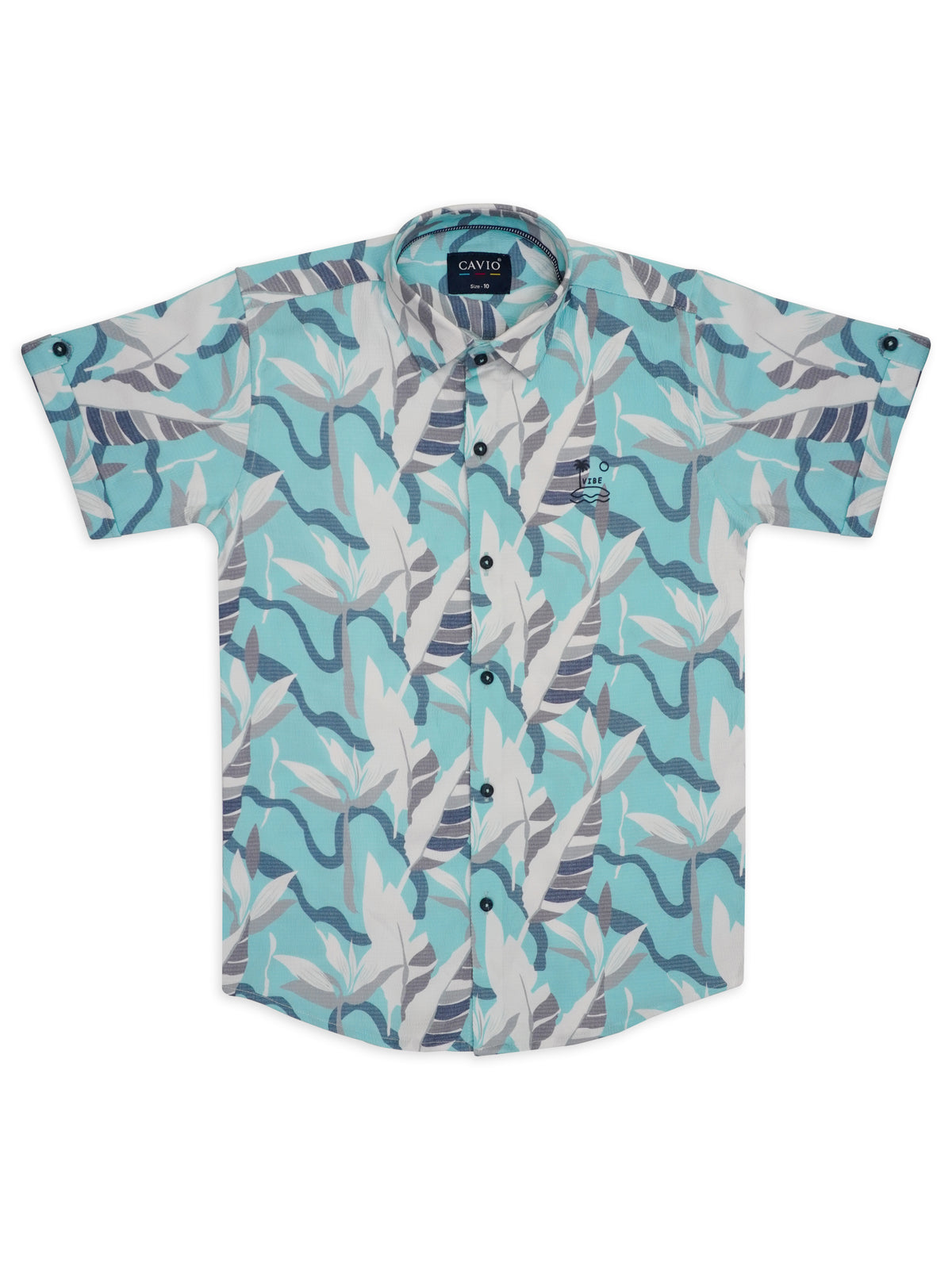 Boys Turquoise Blue Comfort Opaque Printed Casual Shirt