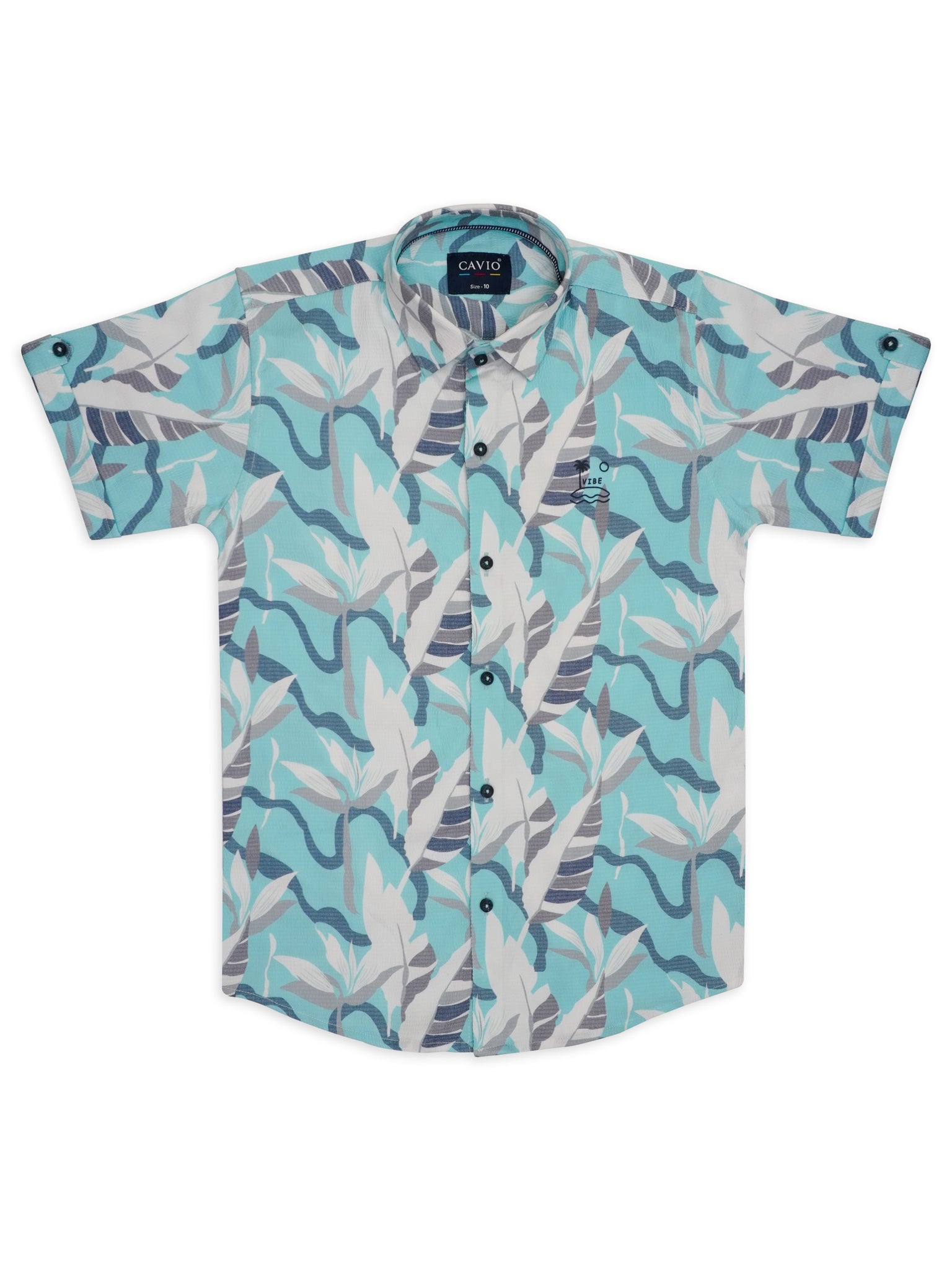 Boys Turquoise Blue Comfort Opaque Printed Casual Shirt