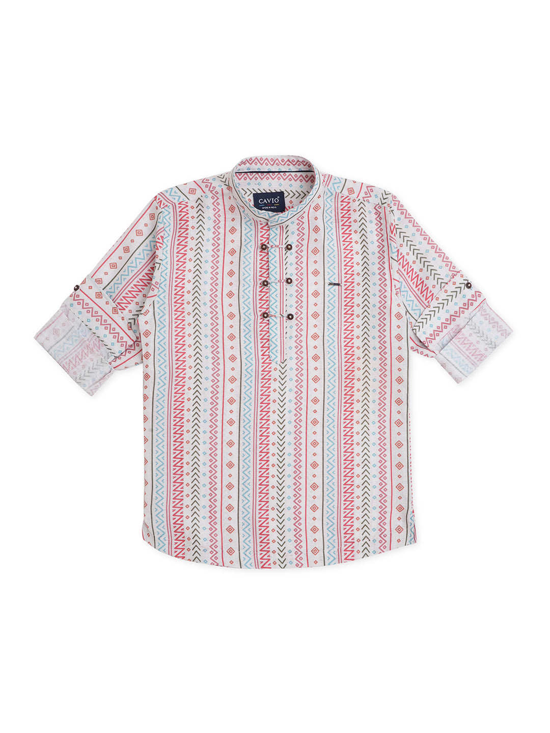 Boys Comfort Tribal Printed Roll Up Sleeves Pure Cotton Casual Shirt