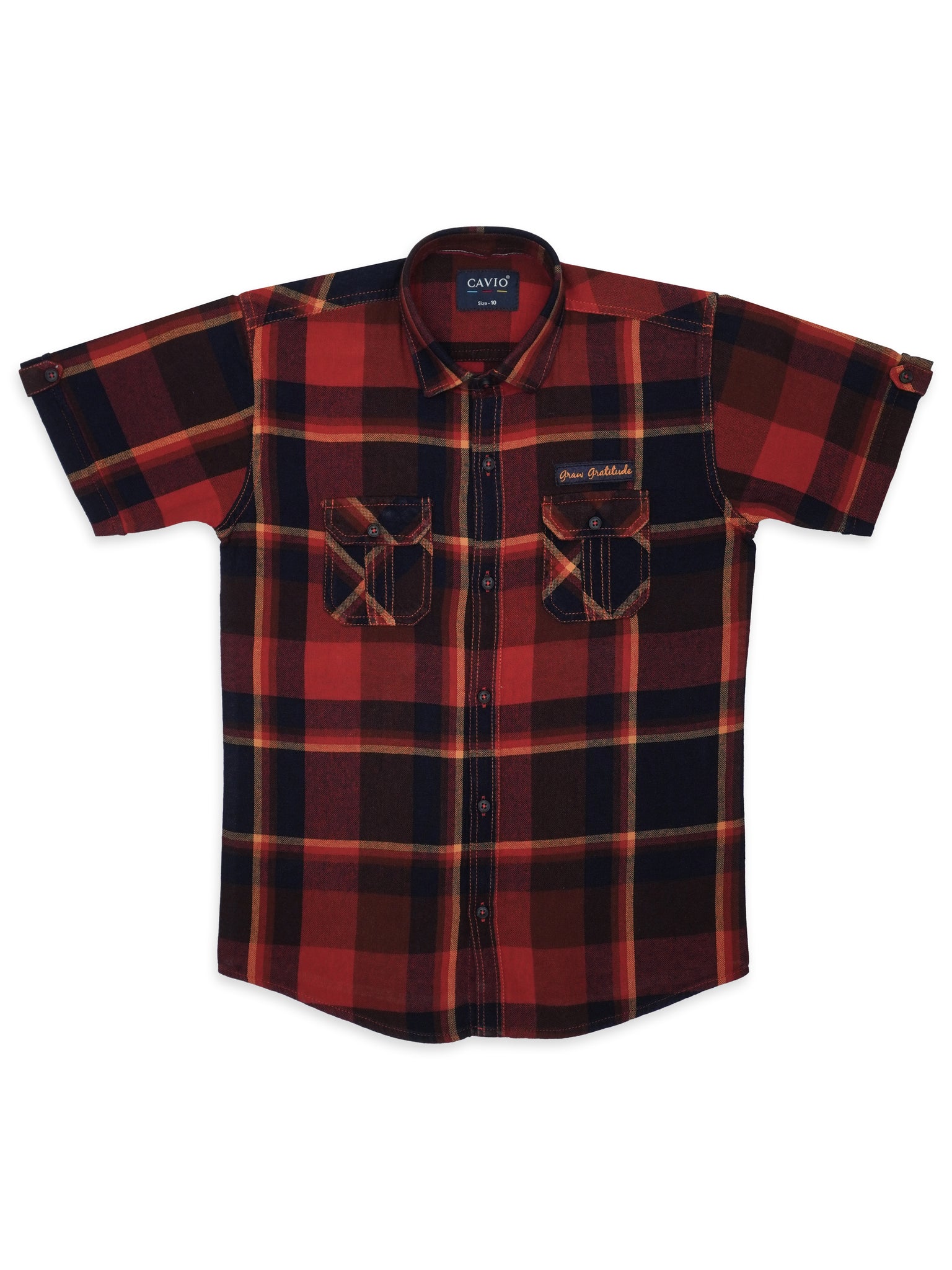 Boys Orange Comfort Tartan Checks Opaque Checked Casual Shirt