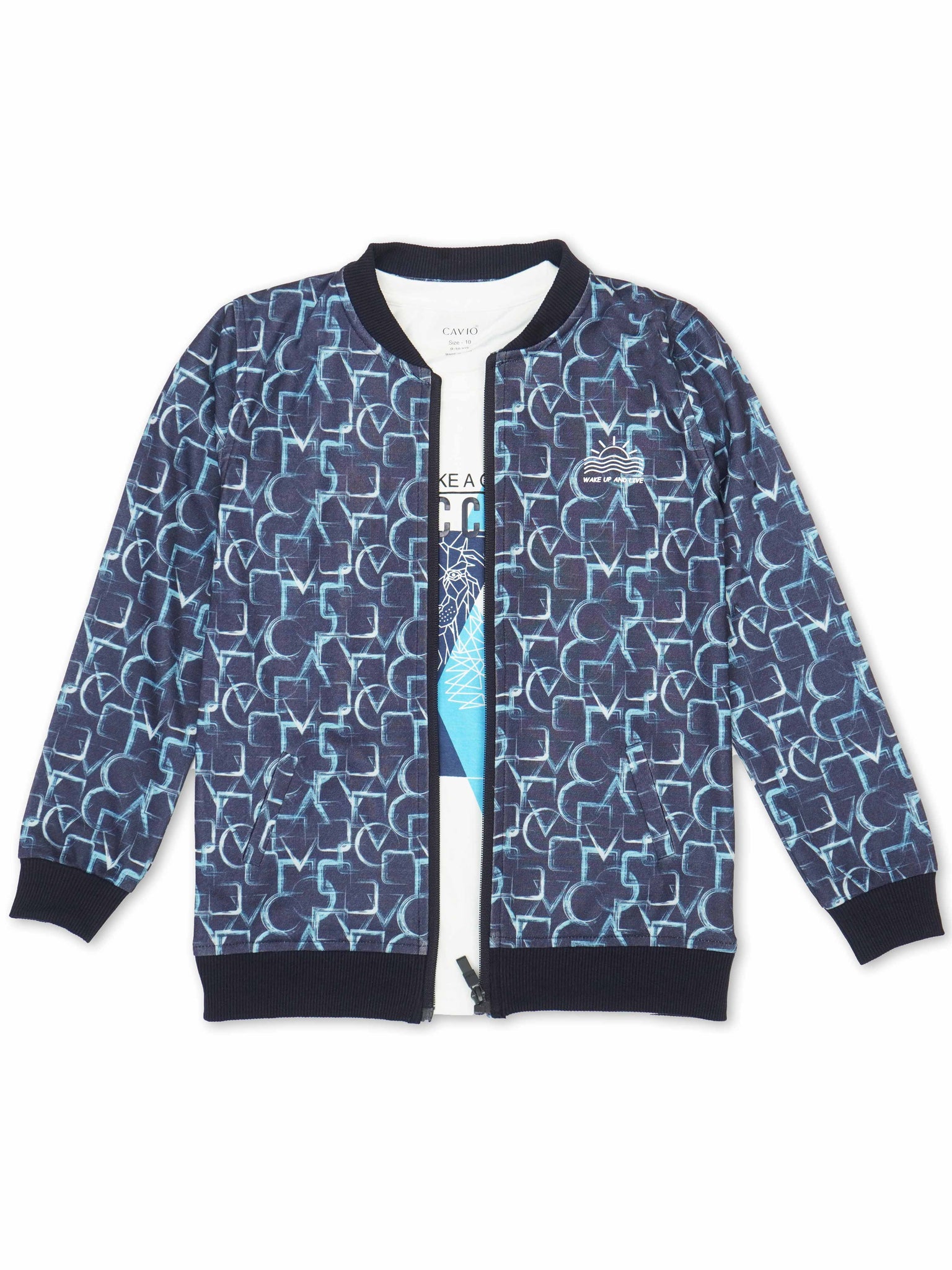 Boys Geometric Lightweight Bomber Jacket with T shirt