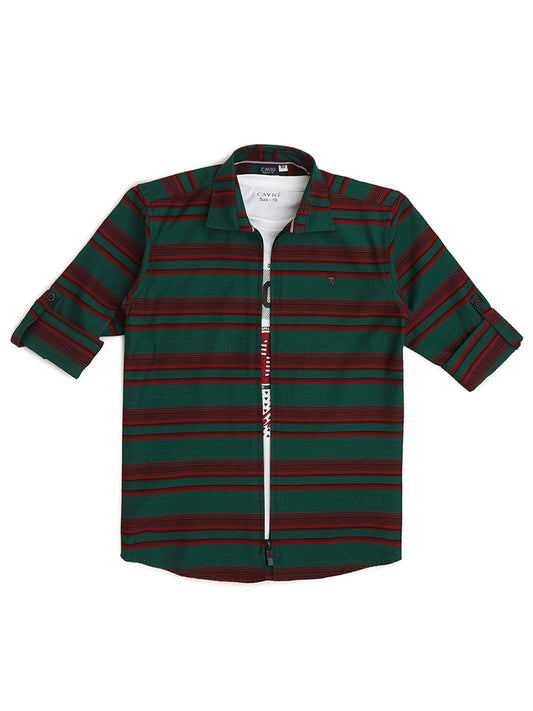 Boys Horizontal Striped Cotton Comfort Opaque Casual Shirt With T Shirt