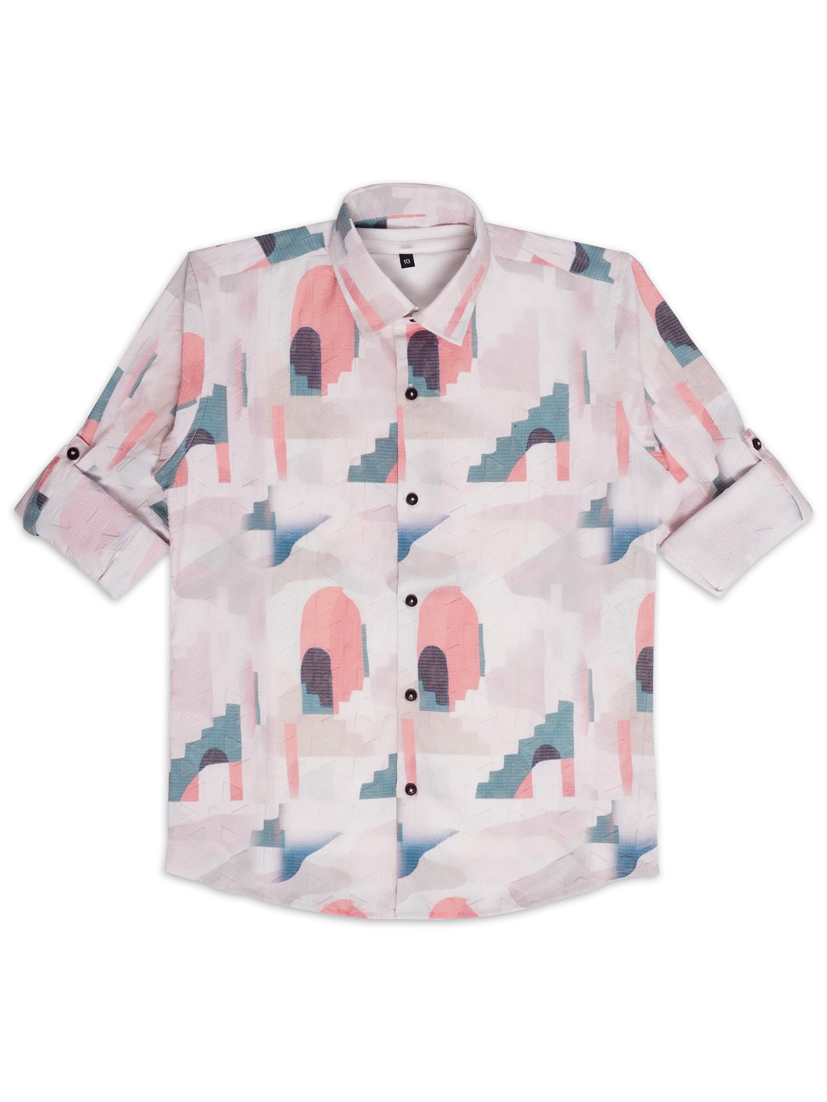 Boys Comfort Abstract Printed Roll-Up Sleeves Pure Cotton Casual Shirt With T Shirt
