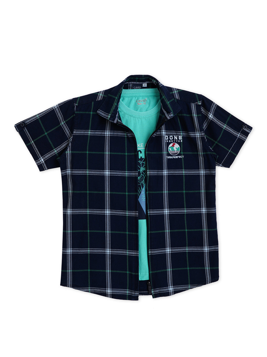 Boys Comfort Checked Pure Cotton Casual Shirt With T Shirt