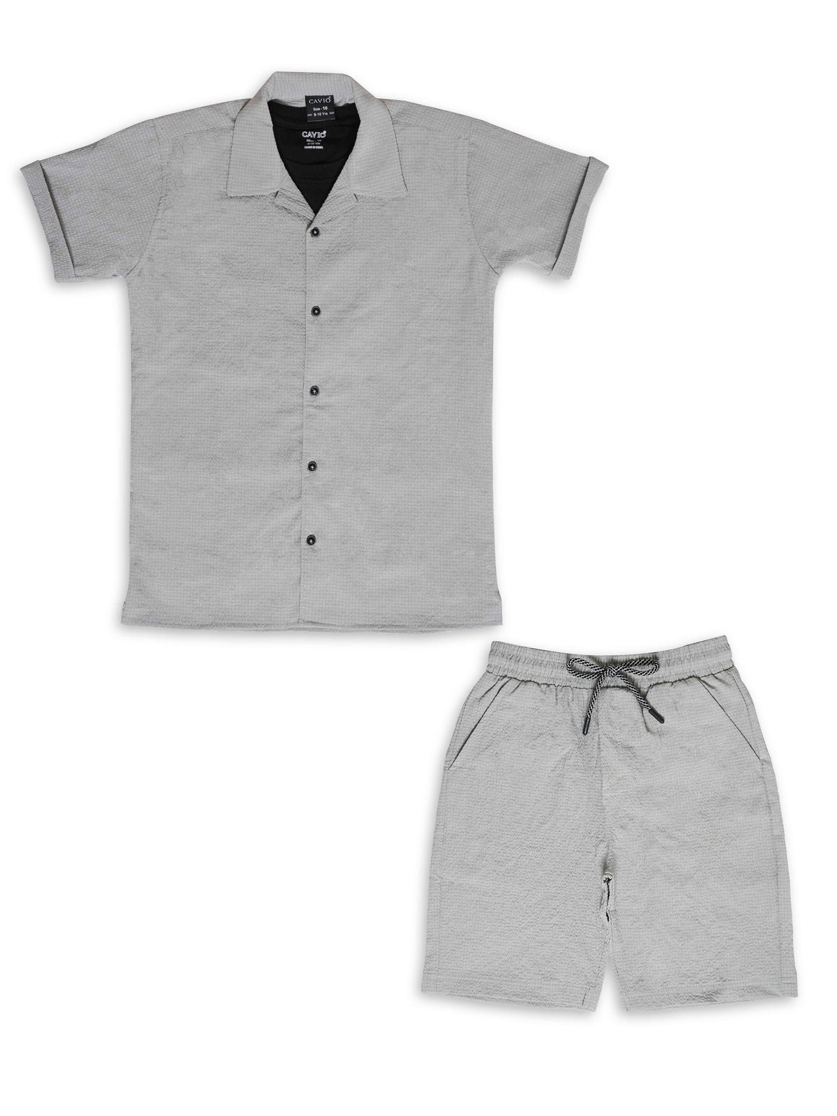 Boys Pure Cotton Shirt With Shorts & T shirt