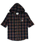 Boys Comfort Fit Tartan Checked Hooded Pure Cotton Casual Shirt With T Shirt