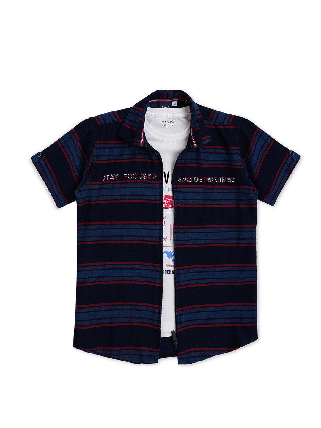 Boys Comfort Horizontal Striped Pure Cotton Casual Shirt With T Shirt