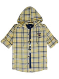 Boys Comfort Fit Tartan Checked Hooded Pure Cotton Casual Shirt With T Shirt