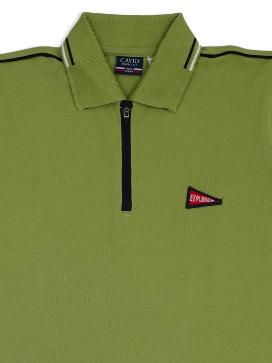 Boys Green Polo Collar Pure Cotton T-shirt