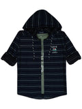 Boys Comfort Fit Horizontal Striped Hooded Pure Cotton Casual Shirt With T Shirt