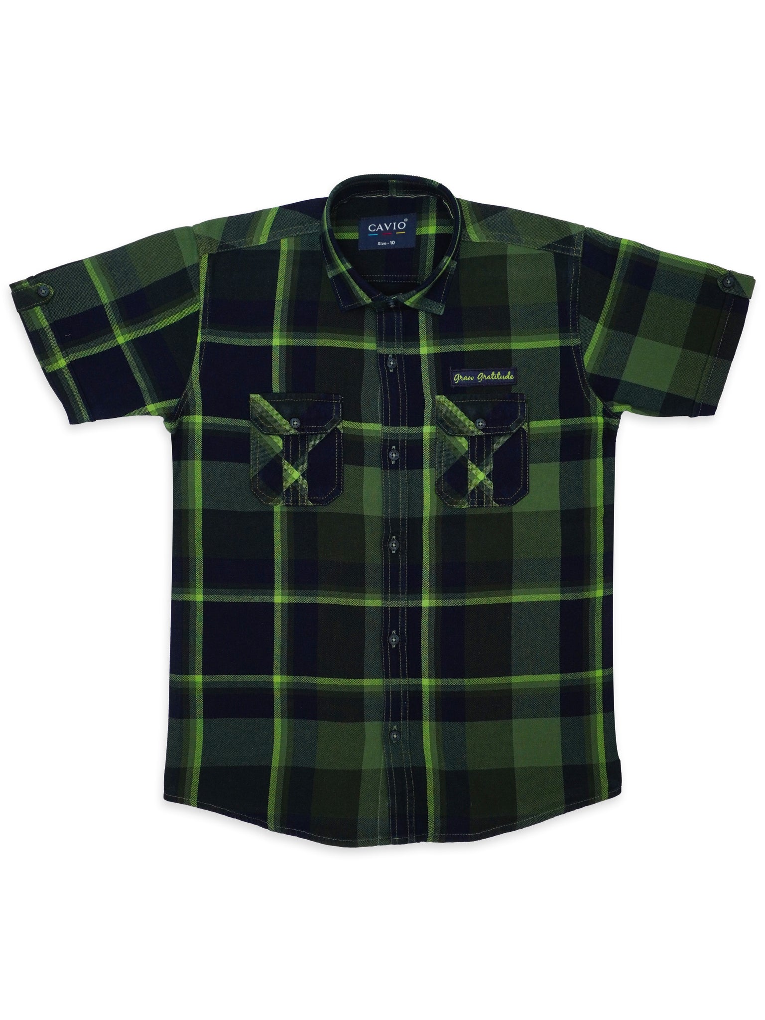 Boys Green Comfort Tartan Checks Opaque Checked Casual Shirt