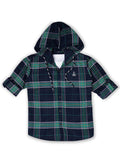 Boys Comfort Tartan Checks Roll-Up Sleeves Cotton Casual Shirt With T Shirt