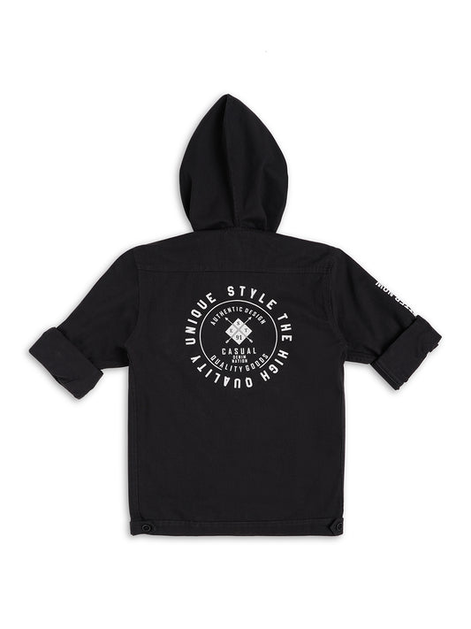 Boys Comfort Fit Hooded Opaque Casual Pure Cotton Shirt With T shirt