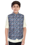 CHARCHIT Boys Printed Nehru Jacket and Shirt - Blue