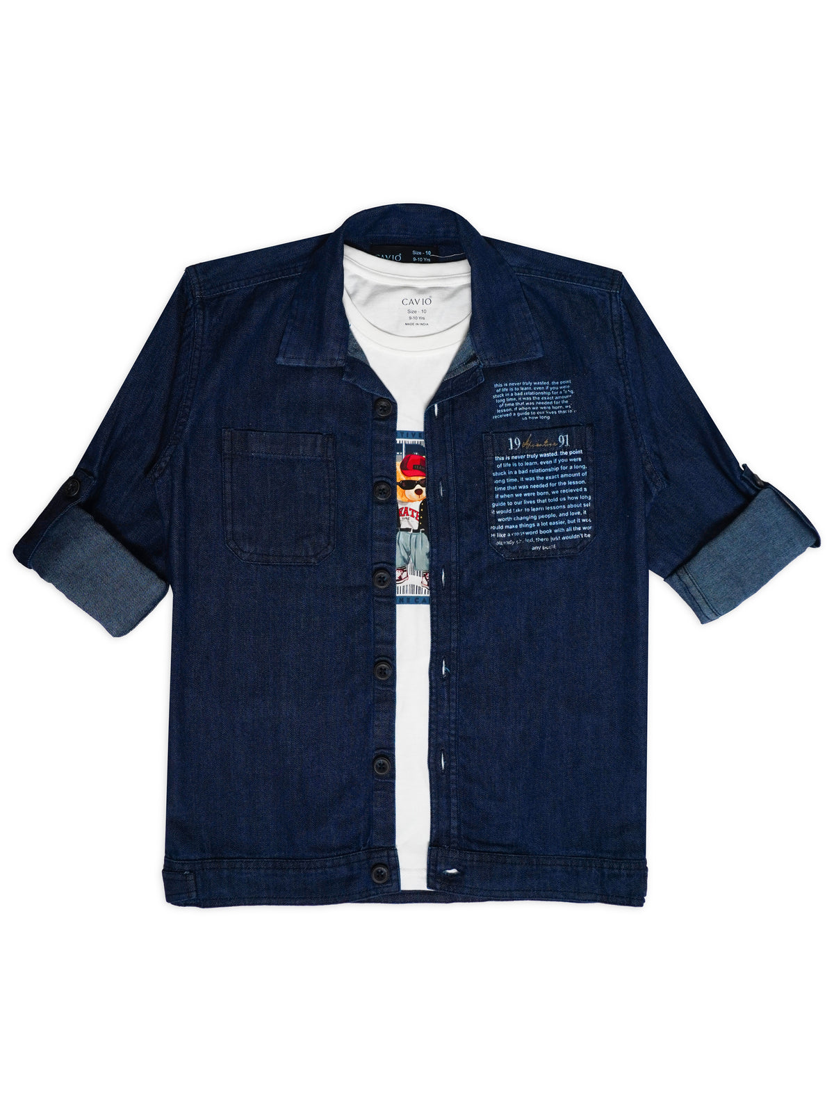 Boys Comfort Fit Pure Cotton Denim Casual Shirt With T Shirt