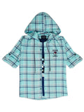 Boys Comfort Windowpane Checked Hooded Pure Cotton Casual Shirt With T Shirt