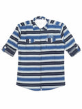 Boys Comfort Horizontal Striped Roll Up Sleeves Pure Cotton Casual Shirt