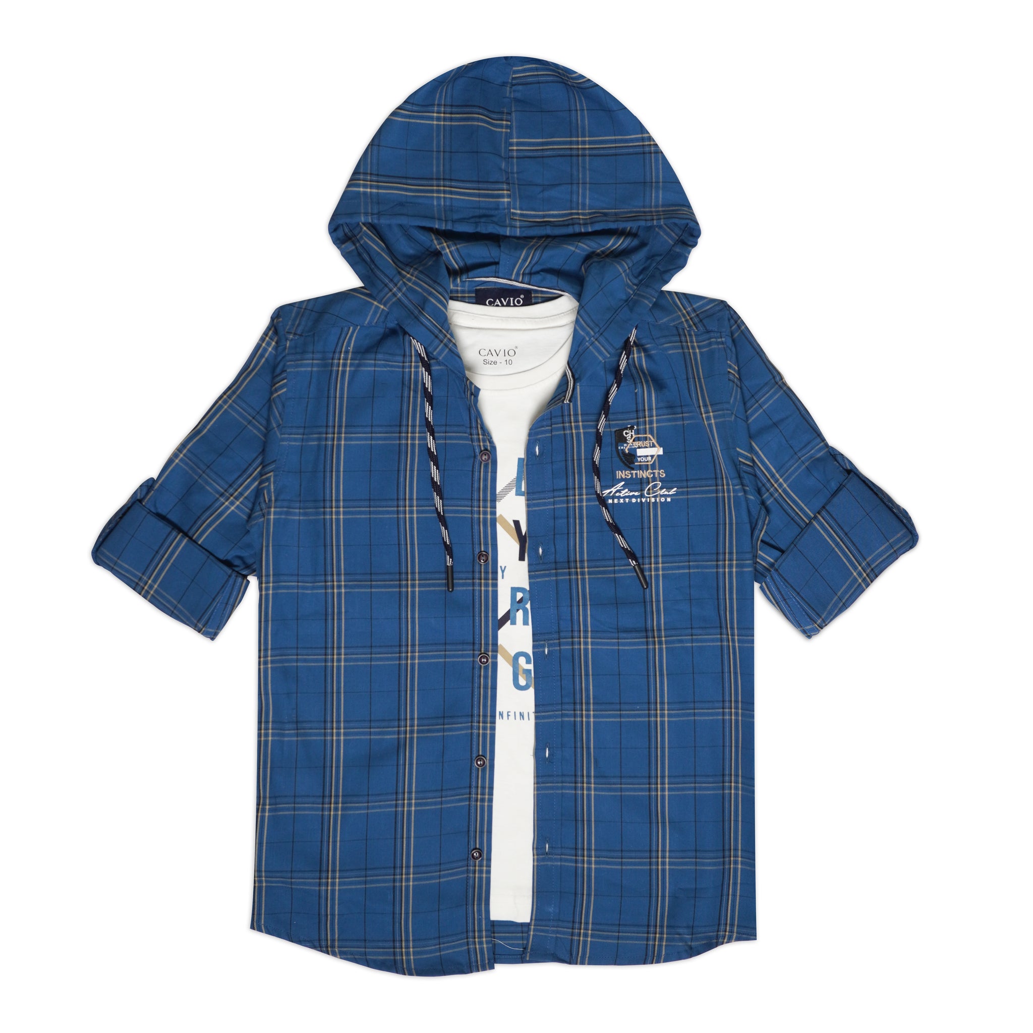 Boys Comfort Tartan Checks Hooded Cotton Casual Shirt