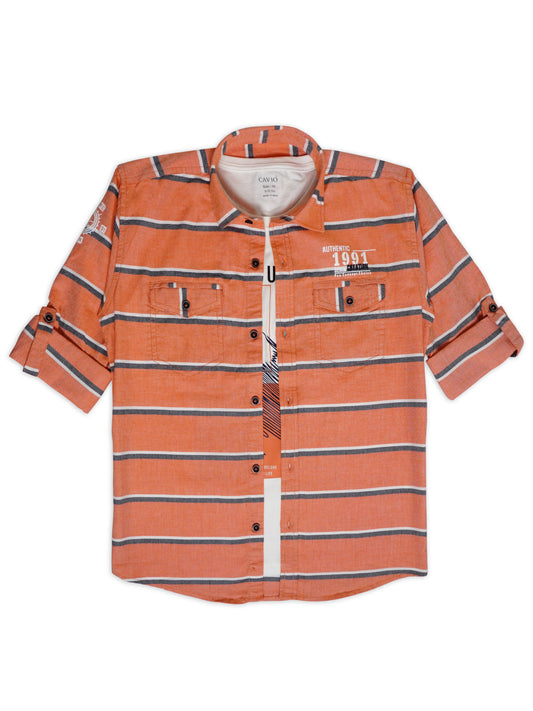 Boys Comfort Horizontal Striped pure Cotton Casual Shirt With T Shirt