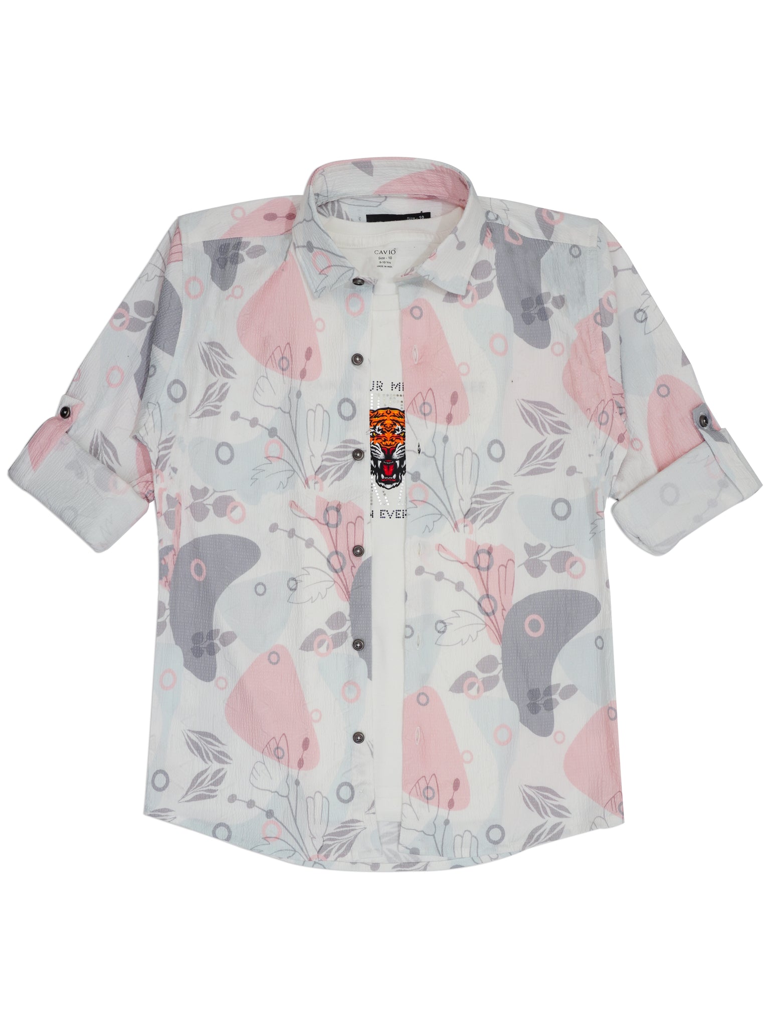 Boys Pink Comfort Floral Opaque Printed Casual Shirt