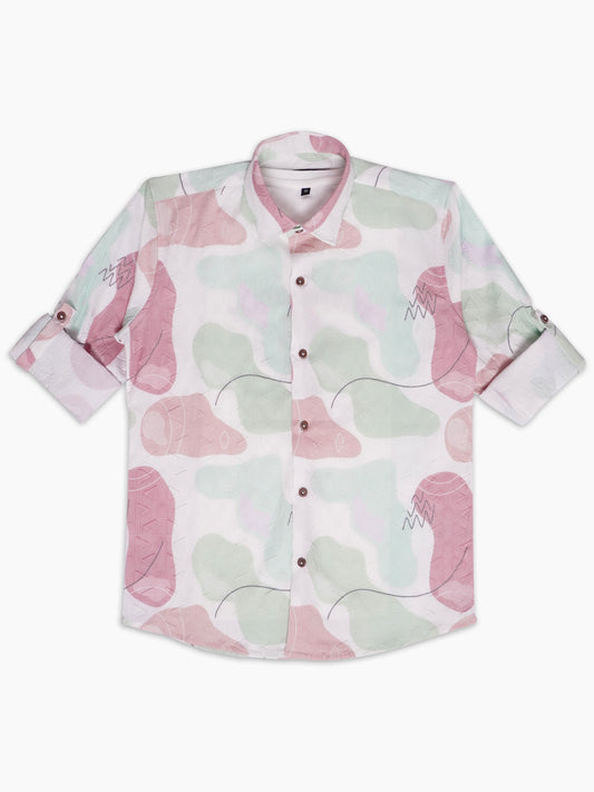 Boys Comfort Abstract Printed Roll-Up Sleeves Pure Cotton Casual Shirt With T Shirt
