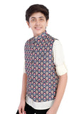 CHARCHIT Boys Printed Nehru Jacket and Shirt - Navy