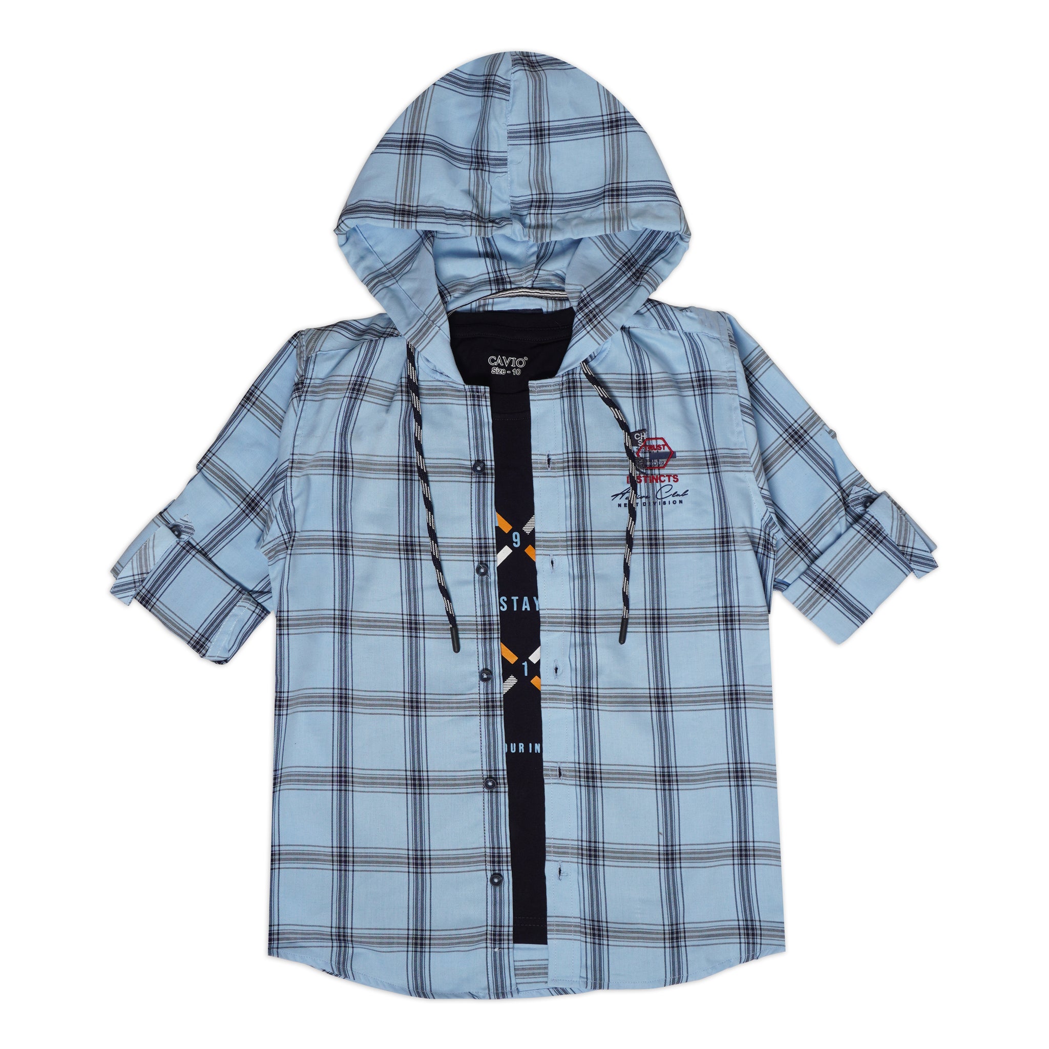 Boys Comfort Tartan Checks Hooded Pure Cotton Casual Shirt With T Shirt